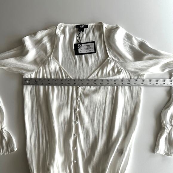 Paige NWT Delanie Shadow Dot Long Sleeve Flutter Cuff Bodysuit Thong Blouse S - Picture 10 of 12